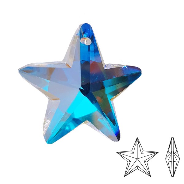 Kristallglas Stern Anhänger ø 35mm Aurore Borealis 1-Loch