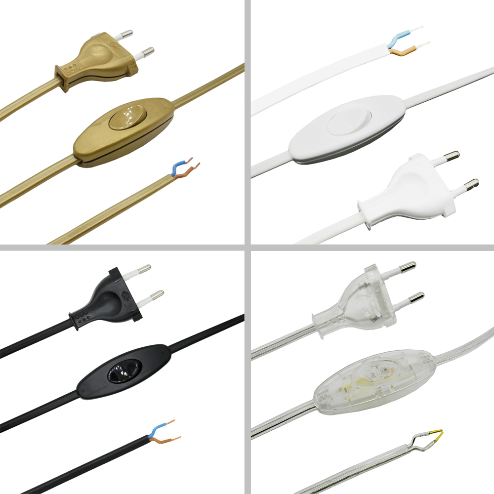Euro Kabel mit Schalter 2m zum Konfektionieren für Lampen Leuchten Geräte  2-polig Schnur-Schalter Weiß