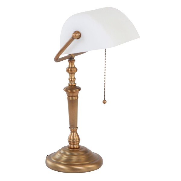 Bankerlampe ANCILLA E27 Bronze mit weißem Glas H. 39cm Tischleuchte 6186BR