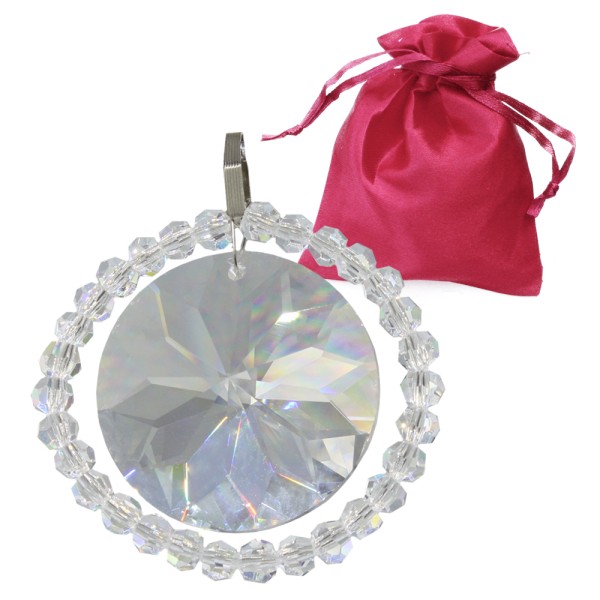 Kristall Anhänger Sonne mit Perlen ø 55mm mit Haken im Geschenk-Beutel