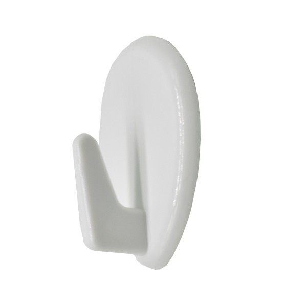 Kunststoff Klebehaken Weiß glänzend 37x30mm oval selbstklebend