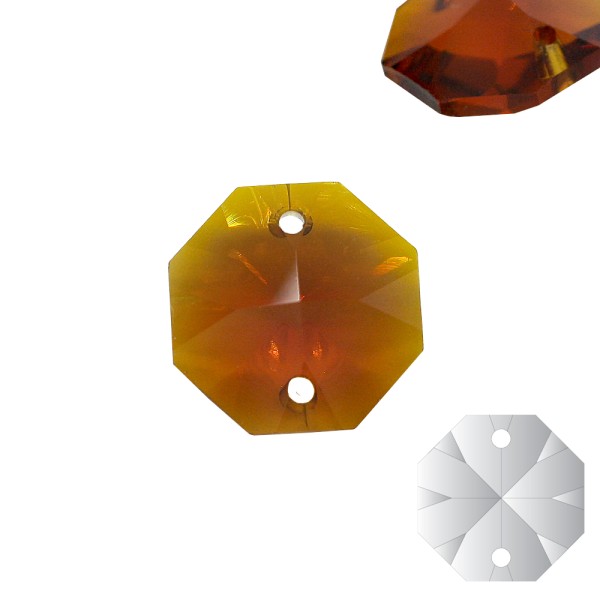 10x Kristallglas Oktagon ø 14mm 2-Loch Topaz Bernstein facettiert farbig