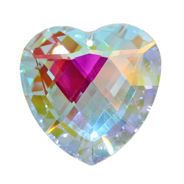Kristallglas Herz Anhänger ø 40mm Aurore Borealis 1-Loch