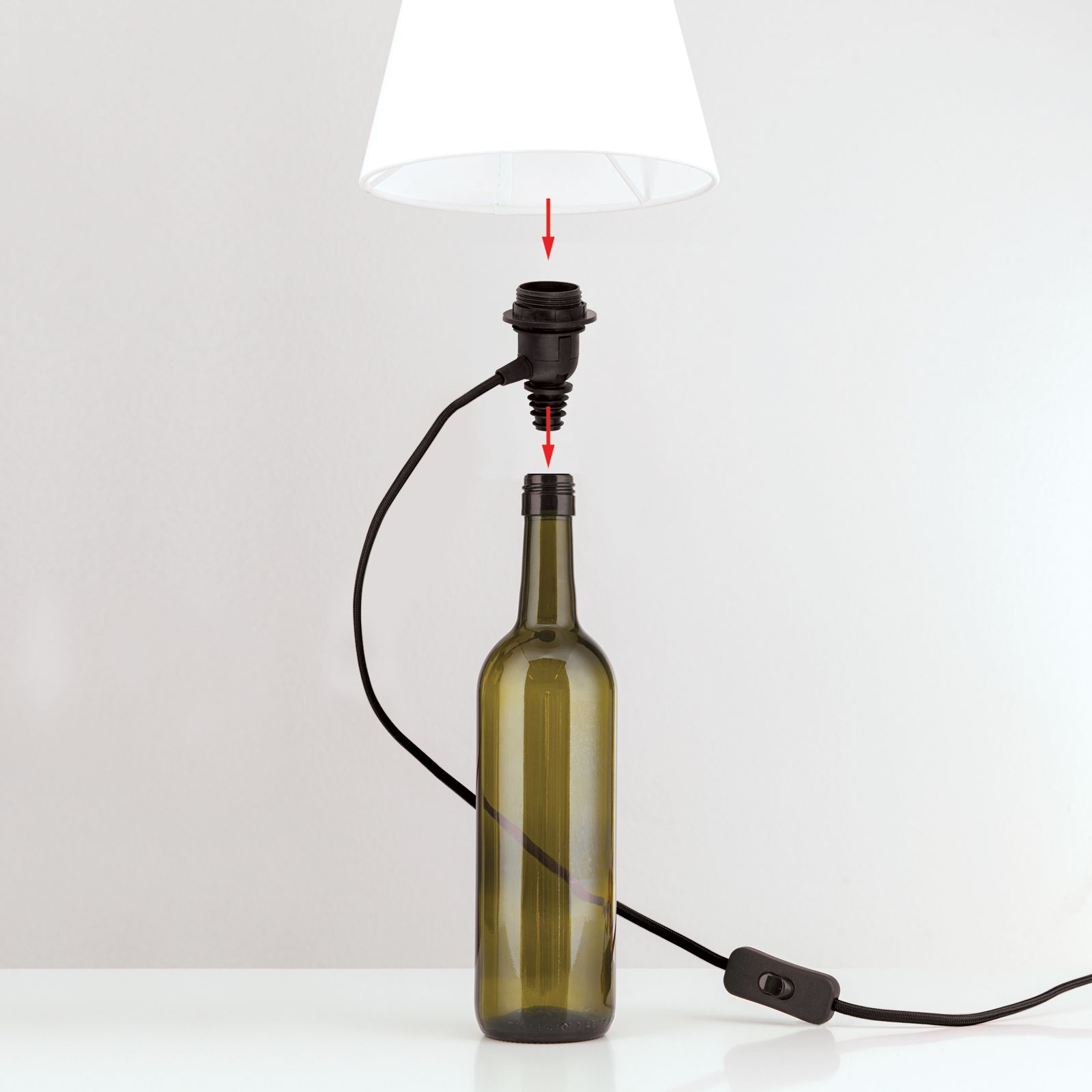 Fassung BOTTLE für DIY-Leuchte - E27 Lampenfassung inklusive Kabel und  AN/AUS Schalter