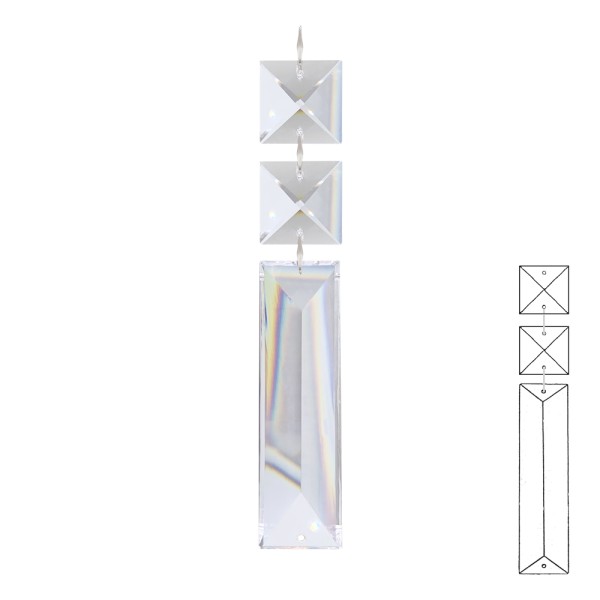 Kristall X-Prisma mit Vierecksteinen für Kristall Vorhang u. Sonnefänger L.13cm
