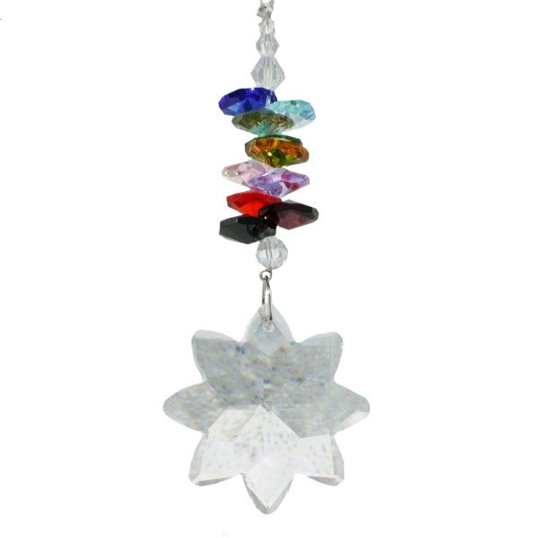 Sonnenfänger Kristall Stern mit bunten Kristallsteinen Mobile im Set mit Metall-Faden Blume II