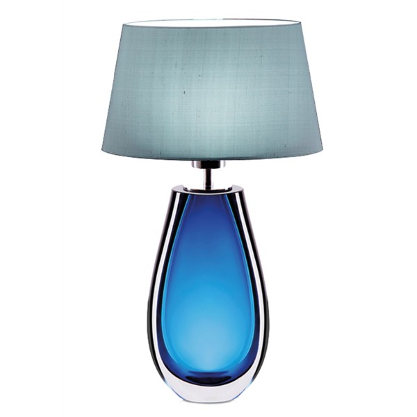 Tischleuchte E27 Murana Glas mit Seidenlampenschirm H. 54cm Azur-Hellblau